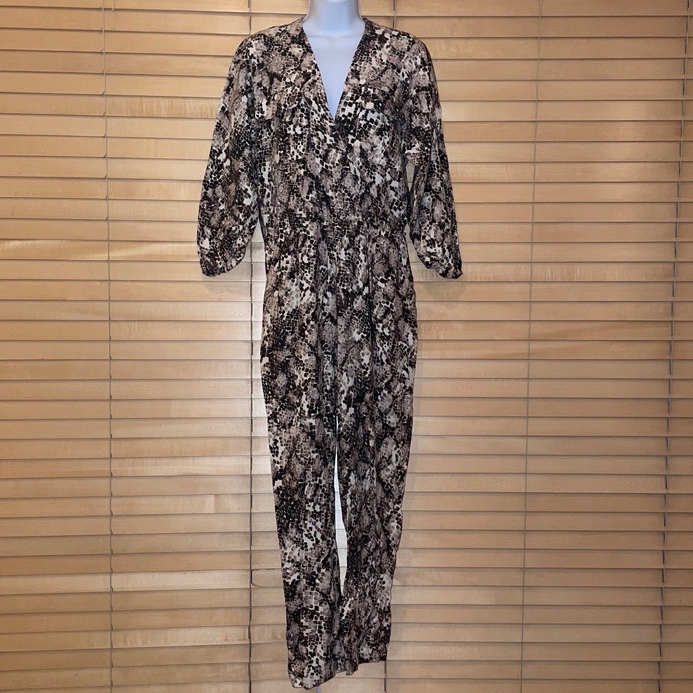 Saloni Phyton Print 100% Linen- Anthracite Jumpsuit - Picture 1 of 12